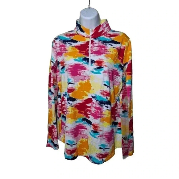 ibkul Sun Protection Shirt Top L 1/4 Zip Mock Colorful mesh detail perfect! - Picture 1 of 9